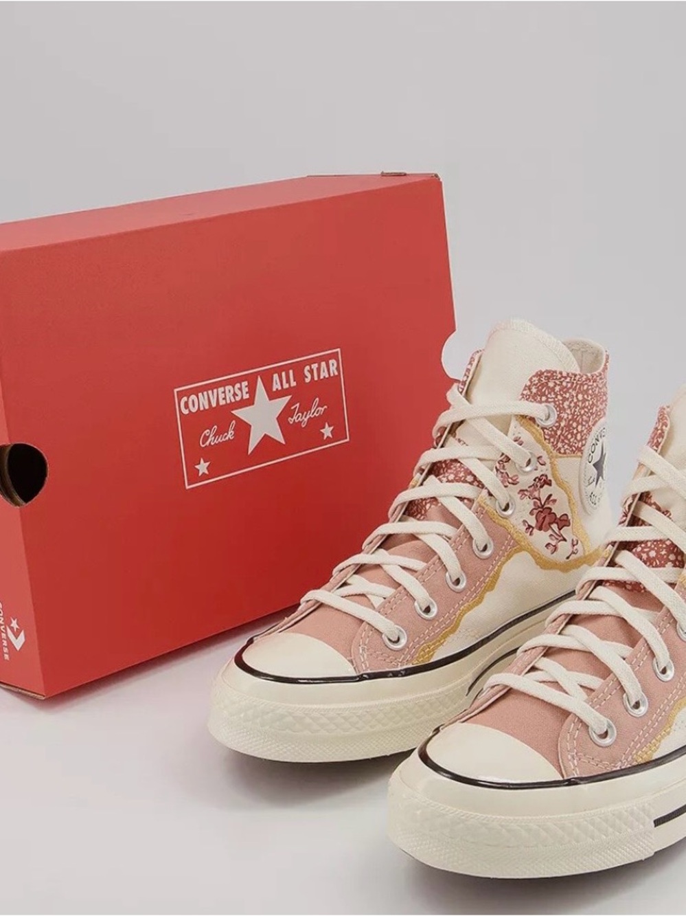 Converse Pink Floral High Top Sneakers with Cream Accents